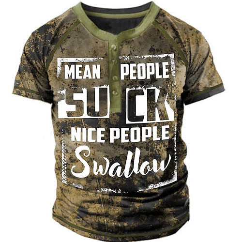 

Homme T shirt Tee Chemise Henley Shirt Graphic Lettre Moto Henley Marron 3D effet Plein Air Casual Manches Courtes Bouton bas Imprimer Vêtement Tenue basique Design Classique Confortable / Eté / Eté