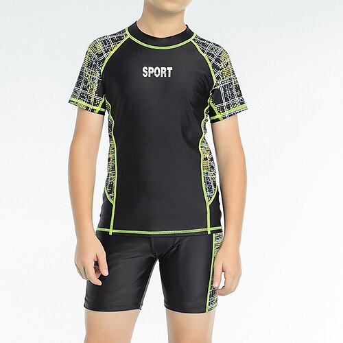 

Boys Rash guard Swimsuit Two Piece Swimsuit Breathable Quick Dry Short Sleeve Swimwear Bathing Suit 2 Piece with Boy Shorts Swimming Surfing Beach Water Sports Patchwork Summer