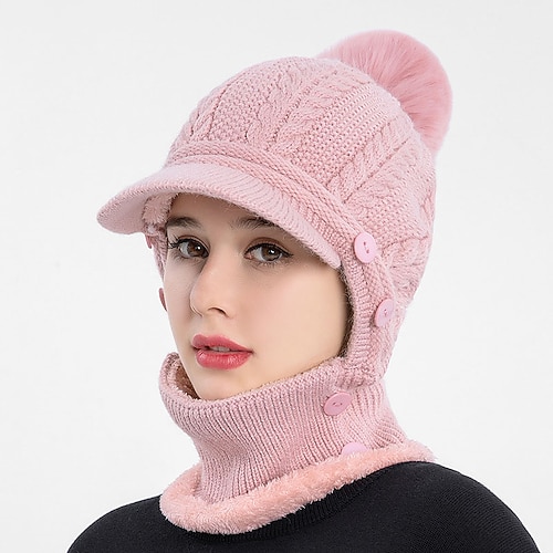 

Border Hat Winter Women's One Piece Knitted Pullover Warm Cap Solid Color Ear And Face Protection Hat