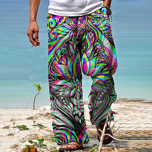

Men's Trousers Beach Pants Drawstring Elastic Waist 3D Print Optical Illusion Graphic Prints Comfort Soft Casual Daily Fashion Designer Green / Elasticity