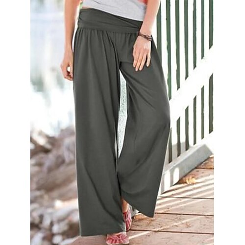 

Women's Culottes Wide Leg Chinos Pants Trousers Wine Gray Black Mid Waist Fashion Casual Weekend Micro-elastic Full Length Comfort Plain S M L XL XXL / Loose Fit