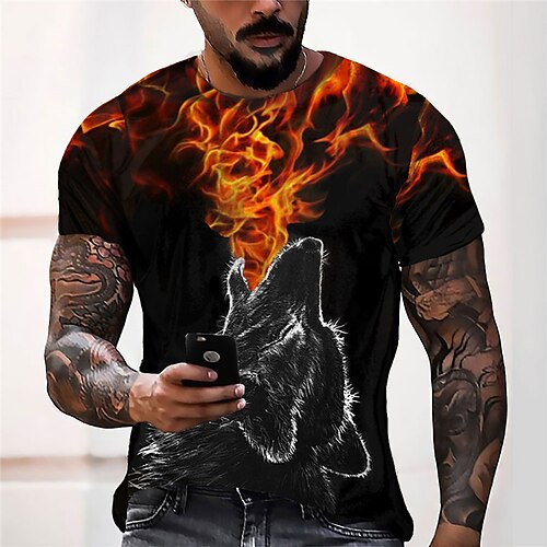 

Men's Unisex T shirt Tee 3D Print Graphic Prints Flame Wolf Crew Neck Street Daily Print Short Sleeve Tops Designer Casual Big and Tall Sports Black / Summer