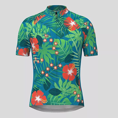 

21Grams Men's Cycling Jersey Short Sleeve Bike Top with 3 Rear Pockets Mountain Bike MTB Road Bike Cycling Breathable Quick Dry Moisture Wicking Reflective Strips Black Blue Floral Botanical
