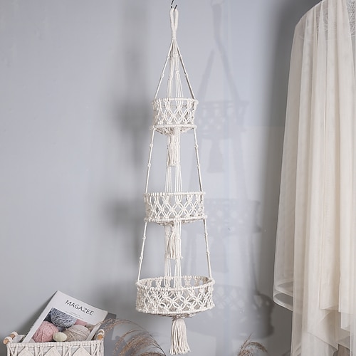 

Three Layer Weaving Tapestry Flower Basket Decoration Cotton Rope Weaving Fruit Basket Folding Basket Fruit Basket Hanging Flower Pot Cotton Rope Weaving Crafts