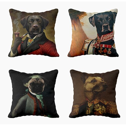 

Vintage Dog Double Side Cushion Cover 4PC Soft Decorative Square Throw Pillow Cover Cushion Case Pillowcase for Bedroom Livingroom Superior Quality Machine Washable Indoor Cushion for Sofa Couch Bed Chair