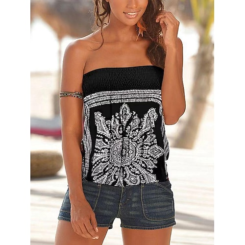 

Women's Tube Top Graphic Patterned Casual Daily Tube Top Strapless Basic Essential Casual Boho Black S