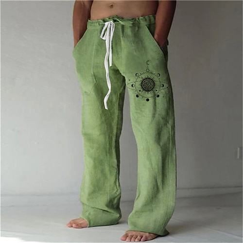 

Men's Trousers Beach Pants Elastic Drawstring Design Front Pocket Straight Leg Sun Graphic Prints Astrolabe Comfort Soft Casual Daily Beach Fashion Designer Green