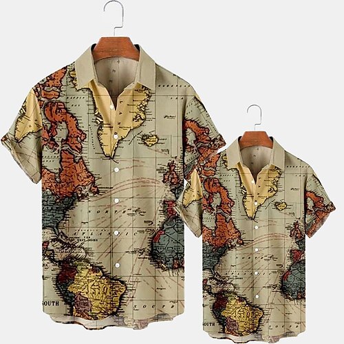 

Dad and Son Shirt Tops Letter Street Print Khaki Short Sleeve Active Matching Outfits