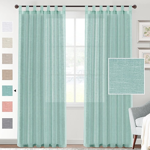 

Sage Green Linen Curtains Linen Blended Curtains for Living Room Burlap Linen Textured Curtains Light Filtering Tap Top Curtains Bedroom Curtains 2 Panel Set