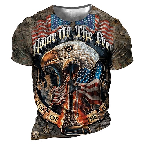 

Men's Unisex T shirt Tee 3D Print Graphic Eagle Crew Neck Street Daily Print Short Sleeve Tops Designer Casual Vintage Big and Tall Light Brown / Summer