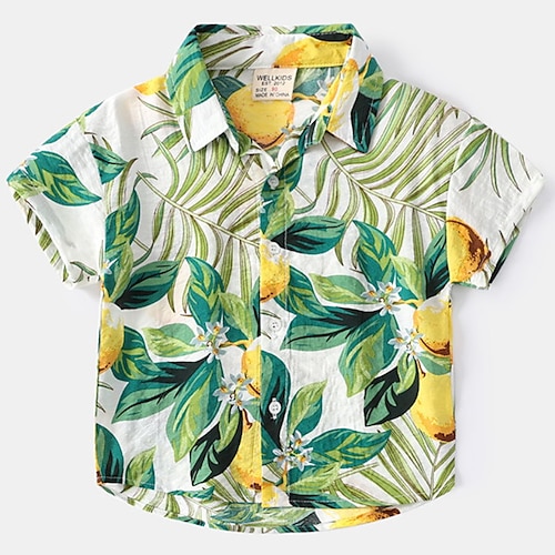 

Kids Boys Shirt Short Sleeve Leaf Green Blue Light Green Children Tops Spring Summer Fashion Daily Daily Regular Fit 3-6 Years