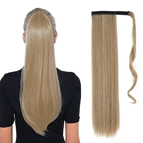 

Synthetic Long Straight Wrap Around Clip In Ponytail Hair Extension Heat Reistan Pony Tail Fake Hair