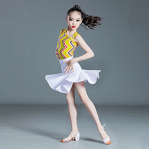 

Latin Dance Kids' Dancewear Skirts Pattern / Print Side Draping Ruching Girls' Training Performance Sleeveless Spandex