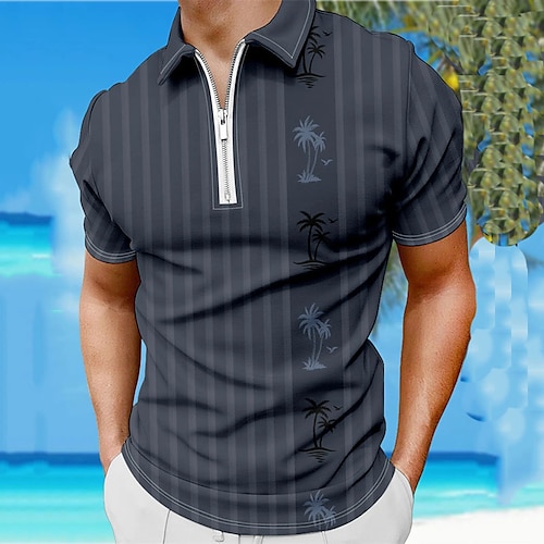 

Herre POLO Trøje Golftrøje Stribet Aftæpning Grøn Lilla Gul Dusty Blue 3D-udskrivning Gade Daglig Kortærmet Lynlås 3D Tøj Mode Afslappet Bekvem / Strand