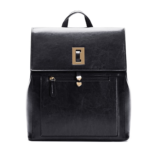 

Women's School Bag Bookbag Functional Backpack PU Leather Solid Color Large Capacity Durable Zipper School Wine Black Khaki Brown