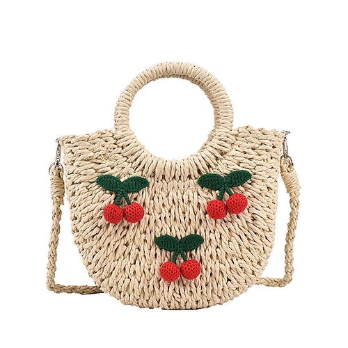 

Women's Top Handle Bag Straw Bag Straw Zipper Solid Color Daily Outdoor Khaki Beige