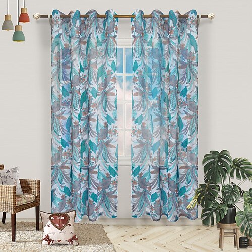 

Floral Printed Linen Curtain Linen Blended Curtains for Living Room Burlap Linen Textured Light Filtering Nickel Grommet Curtains Bedroom Curtains 1 Panel