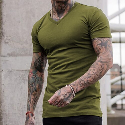 

Men's T shirt Tee Solid Color V Neck Blue Army Green Gray Black Street Casual Short Sleeve Clothing Apparel Fashion Classic Comfortable Big and Tall / Summer / Spring / Summer / Sports
