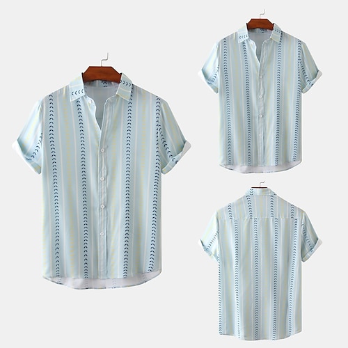 

Herren Hemd Geometrie Umlegekragen Blau-Grün Andere Drucke Übergröße Festtage Kurzarm Bedruckt Bekleidung 2St Strand Design / Sommer / Sommer