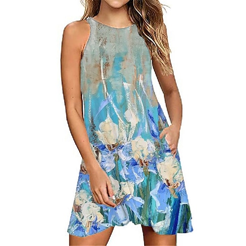 

Femme Robe casual Sans Manches Printemps Eté Poche Imprimer Floral Licou 2022 Moins de 10 Bleu S M L XL XXL 3XL