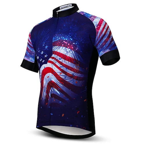 

21Grams Men's Cycling Jersey Short Sleeve Bike Top with 3 Rear Pockets Mountain Bike MTB Road Bike Cycling Breathable Quick Dry Moisture Wicking Reflective Strips Red Blue American / USA Polyester