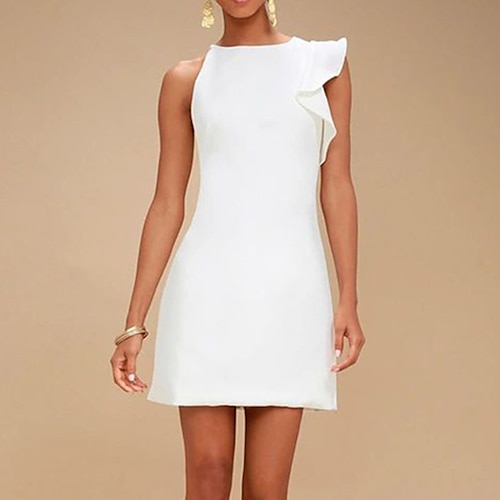 

semi formell kjole for kvinner festkjole bryllup gjestekjole bodycon sheath dress minikjole svart hvit rød ermeløs ren farge volang sommer våren rund hals fest vårkjole 2023 s m l xl