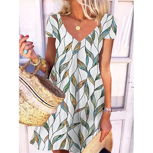 

Women's Shift Dress Short Mini Dress Gray Short Sleeve Print Print Spring Summer V Neck Elegant Casual Vacation 2022 S M L XL XXL 3XL