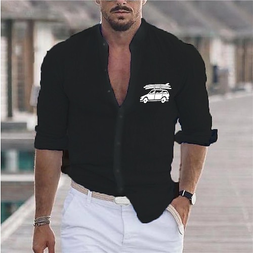 

Men's Shirt Hot Stamping Graphic Car Collar Street Casual Button-Down Print Long Sleeve Tops Designer Casual Fashion Big and Tall White Black Army Green / Summer