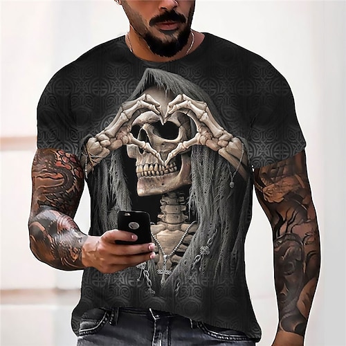 

Men's Unisex T shirt Tee Skull Graphic Prints Skeleton Crew Neck Black 3D Print Outdoor Street Short Sleeve Print Clothing Apparel Sports Designer Casual Big and Tall / Summer / Summer