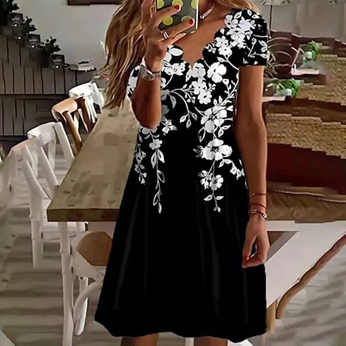 

Mulheres Vestido casual Vestido midi Preto Verde Azul Claro Manga Curta Floral Imprimir Primavera Verão Decote V Casual Final de semana Ajuste Largo 2023 S M L XL XXL 3XL 4XL 5XL