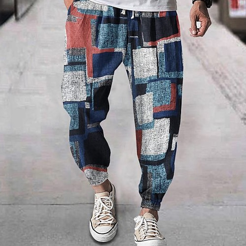 

Men's Joggers Trousers Beach Pants Drawstring Elastic Waist Graphic Plaid Comfort Breathable Daily Beach Fashion Simple Green Blue Micro-elastic