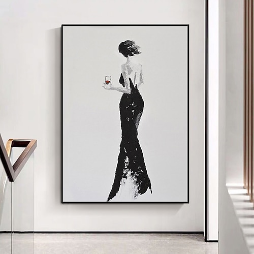 

Mintura Handmade Figure Oil Paintings On Canvas Wall Art Decoration Modern Abstract Fashion Girl Picture For Home Decor Rolled Frameless Unstretched Painting