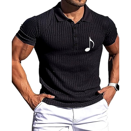 

Men's Collar Polo Shirt Knit Polo Sweater Golf Shirt Solid Color Notes Turndown Wine Khaki Light gray Dark Gray Navy Blue Outdoor Casual Short Sleeve Button-Down Clothing Apparel Casual Slim Fit