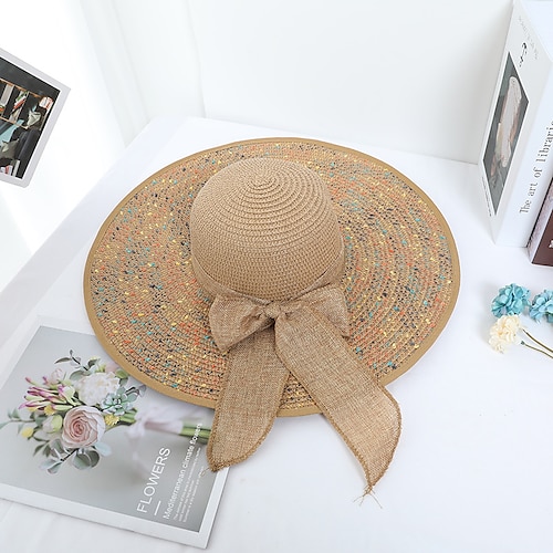 

1 pz nuova moda donna cappello di paglia nastro cappelli da sole a tesa larga casual femminile estate pieghevole cappello da spiaggia all'ombra