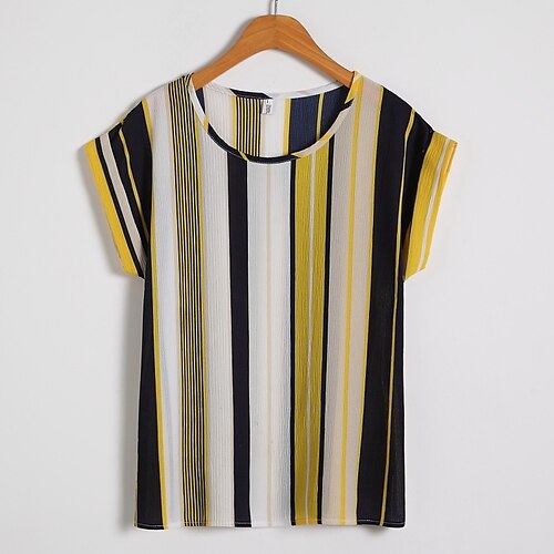 

Women's Plus Size Tops T shirt Tee Floral Striped Print Short Sleeve Round Neck Streetwear Daily Going out Polyester Spring Summer Yellow Red / Graphic Patterned