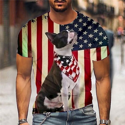 

Men's Unisex T shirt Tee 3D Print Dog Graphic Prints National Flag Crew Neck Street Daily Print Short Sleeve Tops Designer Casual Big and Tall Sports Red / Summer