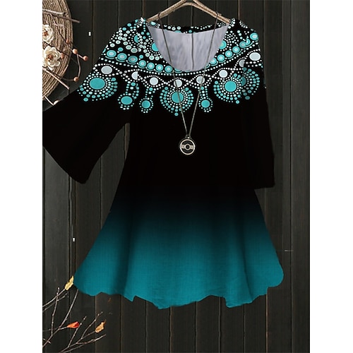 

Women's Plus Size Tops Blouse Shirt Floral Print 3/4 Length Sleeve Crewneck Streetwear Daily Holiday Polyester Fall Spring Green White
