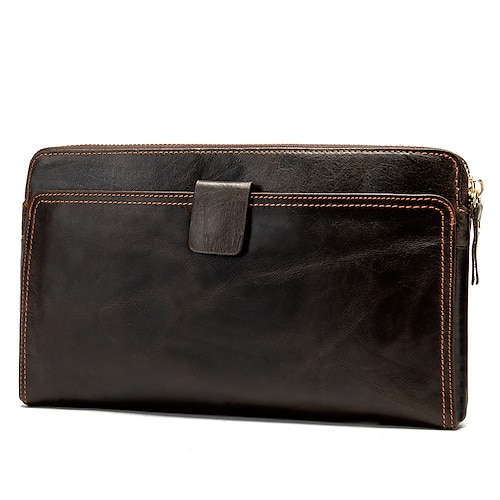 

Men's Clutch Nappa Leather Cowhide Zipper Daily Black Dark Coffee Brown