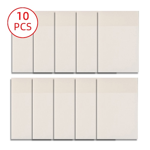 

10 pcs Transparent Sticky Notes Clear Sticky Notes 57.5 inch Transparent White PET Waterproof Translucent Self-adhesive Sticky Notes for School Office Student