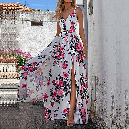 

Mujer Vestido de Columpio Vestido lencero Vestido Midi Amarillo Azul Marino Blanco Sin Mangas Floral Espalda al Aire Primavera Verano Correa de espagueti Moderno Delgado 2022 S M L XL XXL 3XL