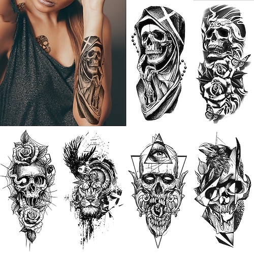 

6 pcs Owl Forest Wolf Temporary Tattoos For Men Boys Realistic Lion Pirate Scary Knight Fake Tattoo Sticker Arm Body Tatoos Waterproof