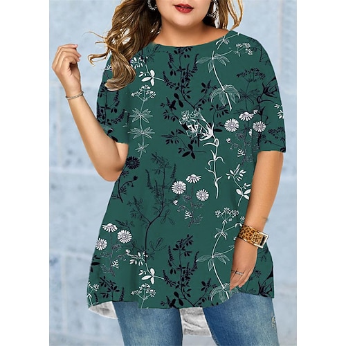 

Women's Plus Size Tops T shirt Tee Color Gradient Print Half Sleeve Crewneck Streetwear Daily Going out Polyester Spring Summer Green Blue