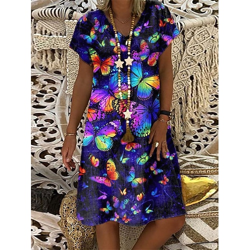 

Women's Shift Dress Short Mini Dress Purple Short Sleeve Butterfly Animal Print Spring Summer V Neck Casual Vacation 2022 S M L XL XXL 3XL