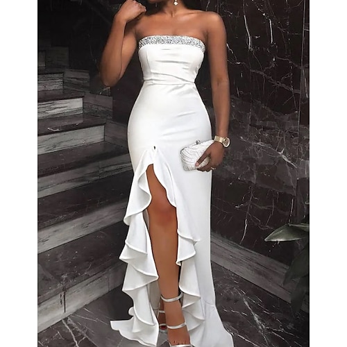 

Women's Cocktail Party Dress Shift Dress Long Dress Maxi Dress White Sleeveless Color Block Ruched Fall Spring Summer Strapless Fashion Wedding Guest Date 2023 S M L XL 2XL 3XL
