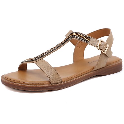 

Women's Sandals Boho Bohemia Beach Flat Heel Round Toe Open Toe Elegant Casual Daily Office Walking Shoes PU Leather Buckle Spring Summer Solid Colored Almond Black Blue