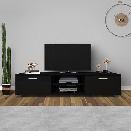 

Black TV Stand for 70 Inch TV Stands Media Console Entertainment Center Television Table 2 Storage Cabinet with Open Shelves for Living Room Bedroom