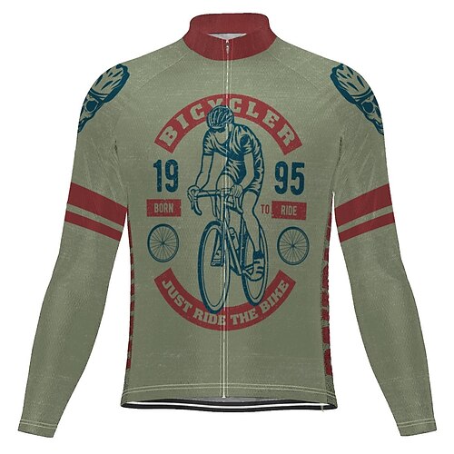 

21Grams Men's Cycling Jersey Long Sleeve Bike Jersey Top with 3 Rear Pockets Mountain Bike MTB Road Bike Cycling Breathable Quick Dry Moisture Wicking Reflective Strips Green Graphic Polyester Spandex