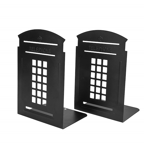 

Bookends Pair Nonskid Heavy Metal Durable Sturdy Strong Books Organizer Telephone Booth Bookshelf Decor Decorative Bedroom Library Office School Supplies Stationery Gift