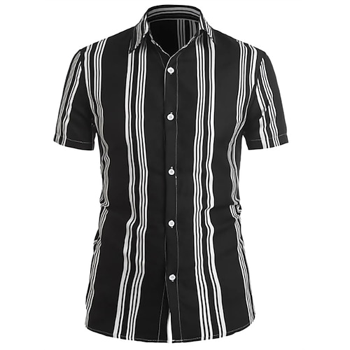 

Men's Shirt Dress Shirt Striped Turndown Brown Black Party Street Short Sleeve Button-Down Clothing Apparel Fashion Casual Breathable Comfortable / Beach