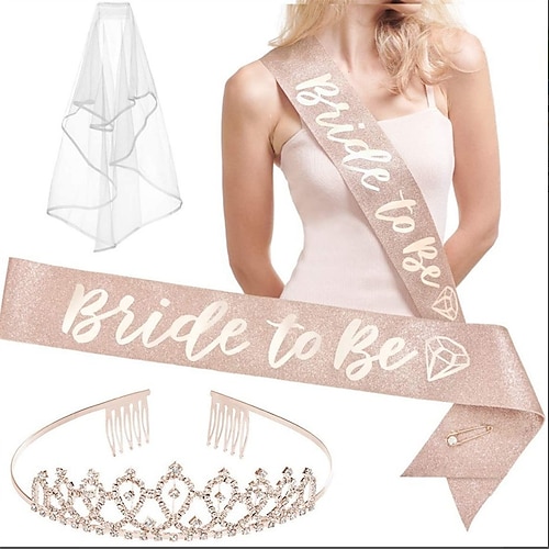 

Bachelorette Party Bride To Be Decorations Kit - Bridal Shower Decorations | Sash For Bride, Rhinestone Tiara, Veil